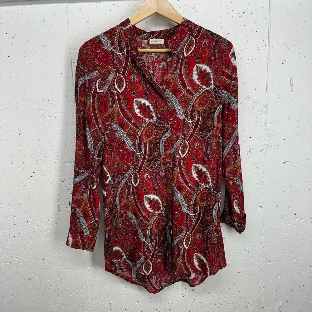 Vagabond Women's size Medium Red Paisley Button Down Tunic Shirt Dress